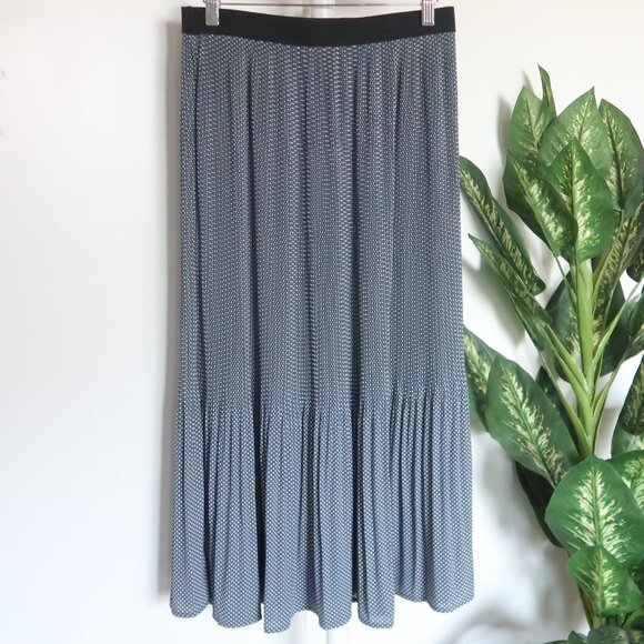 Adrianna Papell Blue Pleated Midi Skirt Polka Dot Elastic Waist Flowy A-Line S - Picture 3 of 9